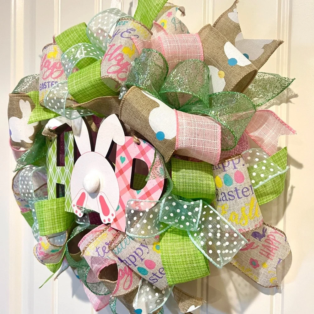 13” Happy Easter Ribbon Wreath 